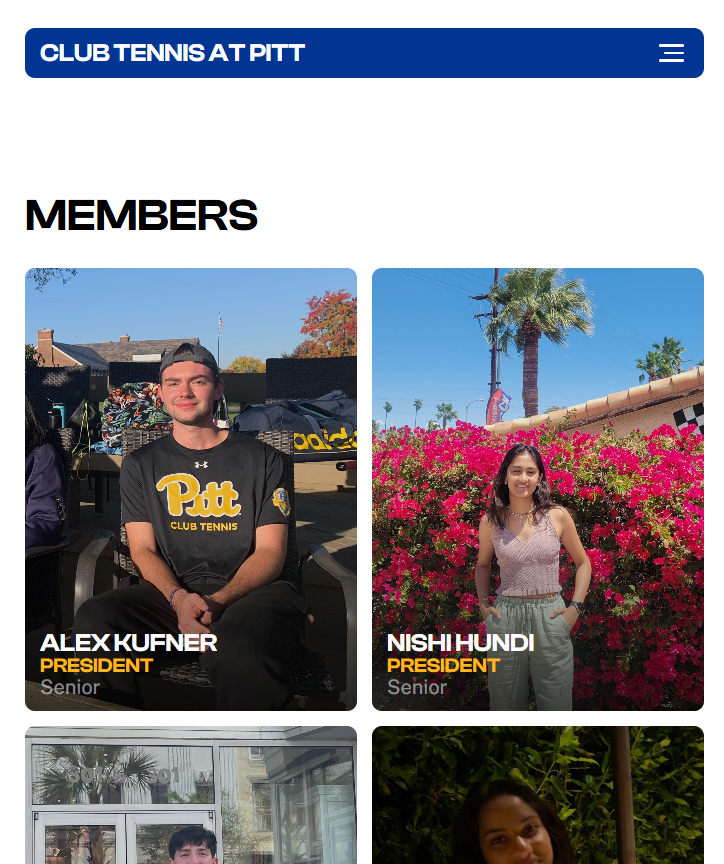 Members page on mid-sized screen, showing two members per row